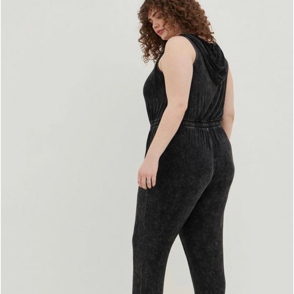 LoveSick Sleeveless Hooded Jumpsuit - Super Soft Wash Black - Picture 2 of 7